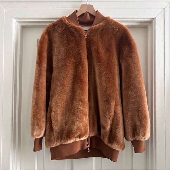 Tibi Luxurious Brown Faux Fur Track Jacket - Picture 2 of 6